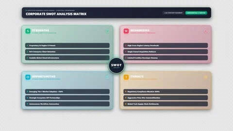 SWOT Analysis Four-Quadrant Reveal 4K Alpha Vídeo Stock 346125608