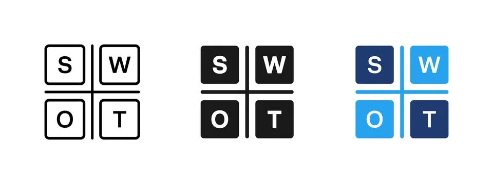 SWOT analysis icon with four quadrant matrix. Visual concept of business st.. Stock Illustration
