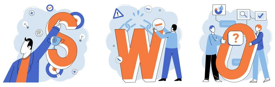 SWOT analysis. Startups require careful planning for sustainable growth 스톡 일러스트