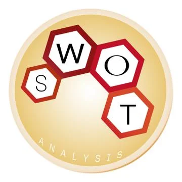 SWOT Analysis Strategy Management Concepts on Round Label Stock Illustration