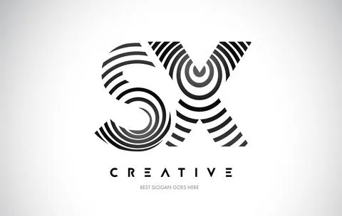 SX Lines Warp Logo Design. Letter Icon Made with Black Circular Lines. Stock Illustration