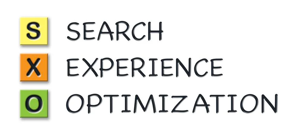 SXO initials in colored 3d cubes with meaning Illustrazione stock