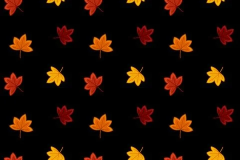 Sycamore on autumn seamless pattern on black background. Red, orange, yellow Stock Illustration
