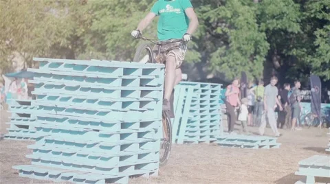 Сyclist doing jump MTB tricks in bicycle HD slow motion video. Extreme sport Stock Footage 67861477