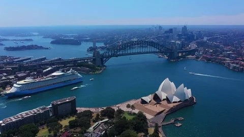 Sydney - Aerial Flight over Opera House with view of the Harbour Bridge Stock Footage 121430707