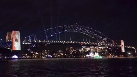 Sydney, Australia - 31 May 2023: Harbour Bridge Nighttime Light Show Vídeo Stock 333853953