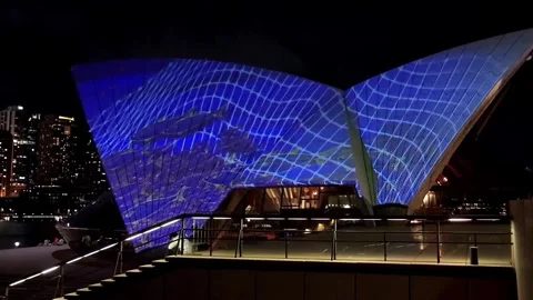 Sydney, Australia - 9 June 2024: Opera House Blue Wave‑Grid Projection 動画素材 334130853