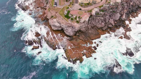 Sydney, Australia: Aerial view of iconic surf beach Bondi Beach in famous city Video stock 263083381