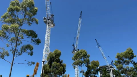 Sydney, Australia - Circa 2020's, Tower crane operating a new construction site Видео 170402488