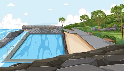 Sydney Bondi Beach Pool Background Stock Illustration