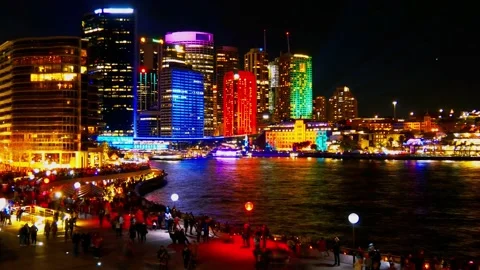Sydney building side view at night with lights and water Stock Footage 156161807