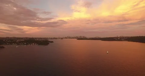 Sydney CBD Forward Flight Over Sydney Harbour Stock Footage 61436886