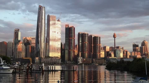 Sydney CBD sunset skyline Stock Footage 260166069