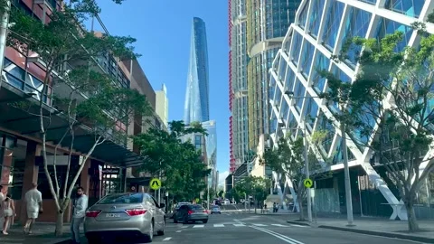 Sydney CBD view - driving towards a skyscape in Sydney Barangaroo, Australia Stock Footage 162656851