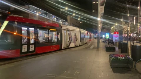 Sydney Circular Quay Light Rail Night View Stock Footage 219622948