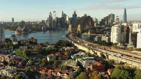 Sydney Circular quay waterfront down to Kirribilli streets and trees as 4k. Stock Footage 164651422