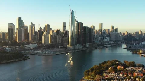 Sydney city CBD Barangaroo high-rise towers and Sydney harbour – 4k. Stock Footage 252852902