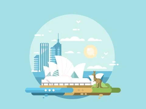 Sydney city flat design Stock Illustration