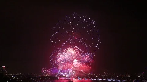 Sydney Harbor Bridge Fireworks Stock Footage 71643397