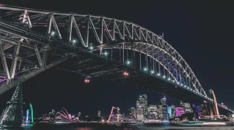 Sydney Harbor bridge Vivid Stock Footage 64956512