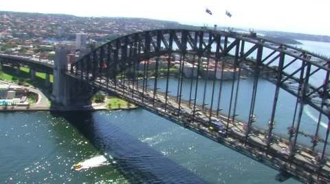 Sydney Harbour Bridge Aerial Shot Stock Footage