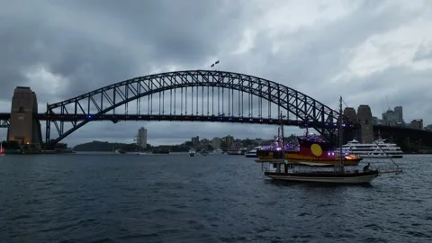 Sydney Harbour Bridge and Aboriginal flag 6K Stock Footage 330445184