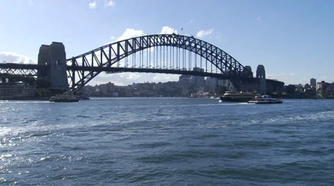 Sydney Harbour Bridge and ferry traffic Stock Footage 34692390