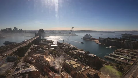Sydney harbour bridge and harbour waterfront from above The Rocks 4k timelapse. Stock Footage 135307581