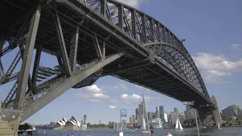 Sydney Harbour Bridge and Opera House Time Lapse with People on Waterfront Prome Stock Footage 341672387