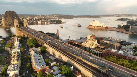 Sydney Harbour Bridge and Opera House Stock Footage 344060649