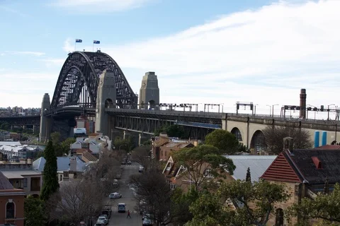 Sydney Harbour Bridge cloudy Stock Footage 105942449