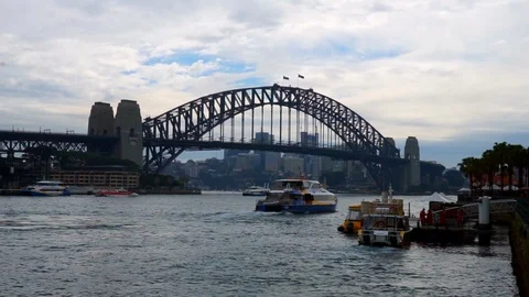 Sydney Harbour Bridge with ferry Stock Footage 121958776