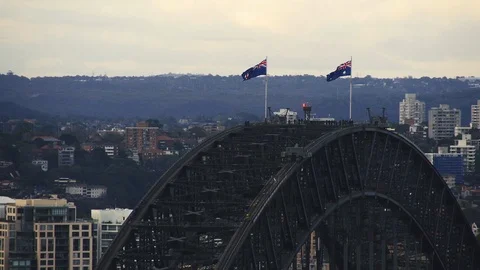 Sydney Harbour Bridge Flags Stock Footage 104130137