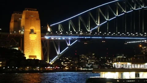 Sydney Harbour Bridge lights up Stock Footage 201296763