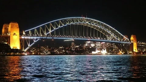 Sydney Harbour Bridge lights up Stock Footage 201296771