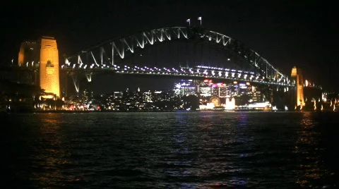 Sydney Harbour  Bridge at Night, Lights Stock Footage