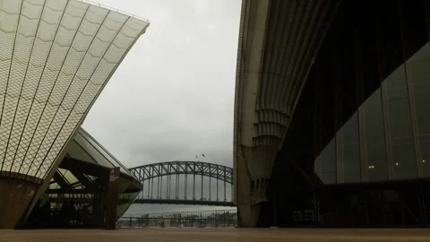 Sydney Harbour Bridge seen between the Opera House 6K Stock Footage 302159105