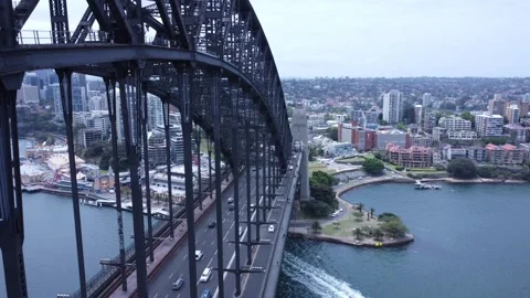 Sydney Harbour Bridge - side angle - Drone footage Stock Footage 308521299