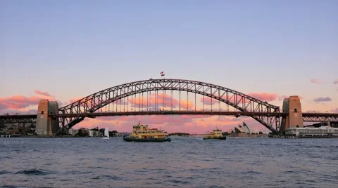 Sydney Harbour Bridge sunset in 4k Stock Footage 63227044