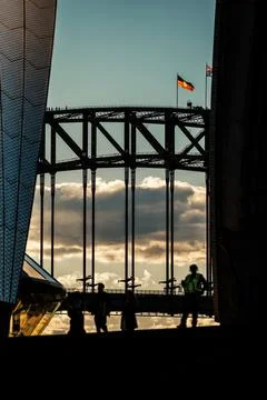 Sydney Harbour Bridge Viewed Through the Sydney Opera House, Sydney, Austra.. Stock Photos