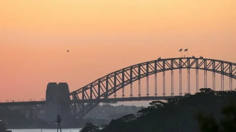 Sydney Harbour at dusk with chopper Stock Footage 65497783