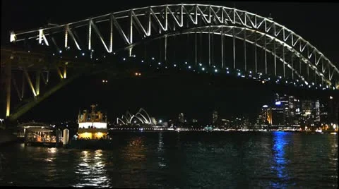 Sydney harbour at night Stock Footage