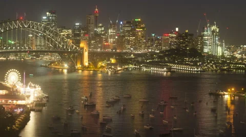 Sydney Harbour time lapse at night Stock Footage 54353891