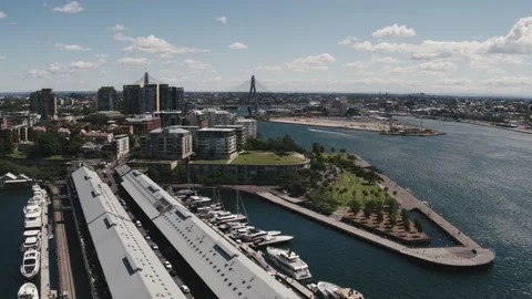 Sydney Harbour view - Tracking over Jones Bay Wharf - Aerial Drone Stock Footage 234976416
