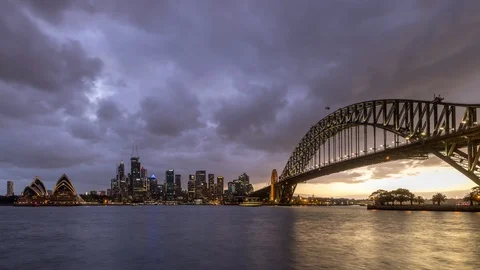Sydney Harbour from Waterhouse Reserve Day to Night Timelapse Stock Footage