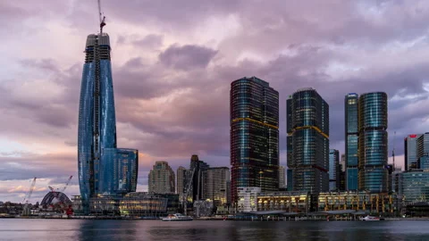 Sydney International Towers Sunset Timelapse Stock Footage