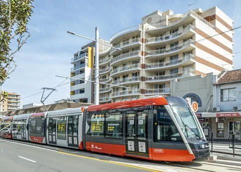 Sydney Light Rail carriages make a brief stop Stock Photos