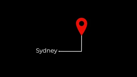 Sydney Location Pin Tracking Icon Animation with GPS Direction Arrow. Stock Footage 345339731