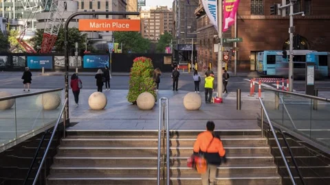 Sydney Martin Place Station Crowd Walking Timelapse Stock Footage