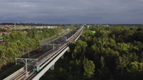 Sydney Metro aerial flyover skyrail Stock Footage